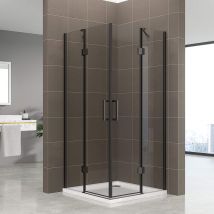 Duschkabine Celine mit Eckeinstieg Eckduschkabine aus durchsichtigem esg Sicherheitsglas 190 cm hoch mit schwarzen Aluprofilen DGK73 90x90 cm