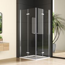 Duschkabine 90x100 cm Falttuer 180° Eckeinstieg Duschabtrennung Dusche Falttuer 5mm Nano Beschichtung esg Glas,Hoehe 185 cm