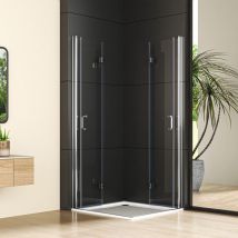 Duschkabine 100x100 Cm Falttür 180° Eckeinstieg Duschabtrennung Drehfalttür Dusche Duschwand, 6mm Nano Beschichtung Esg Glas, Höhe 195 Cm