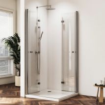Duschkabine 80x80 Cm Falttür Eckeinstieg 180° Rahmenlos Duschabtrennung Drehfalttür Dusche Eckdusche Duschtür Faltbar Duschwand, 6mm Esg Glas, Höhe 