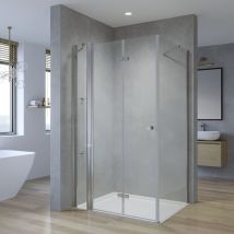 Aqualavos - Duschkabine Duschabtrennung Eckeinstieg Falttür rahmenlos Drehfalttür Eckdusche Festteil mit Eckablage und Seitenwand esg 5 mm 180o