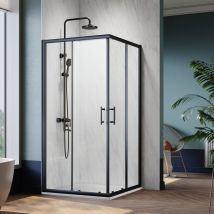 Duschkabine Duschabtrennung Eckeinstieg Gleittür ESG Transparentes Gehärtetes Glas Schwarzer Aluminiumrahmen 70x70cm, Höhe 195cm