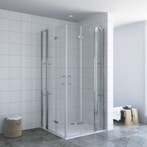Duschkabine Eckeinstieg Doppeltür Falttüren mit Festteilen für Duschwanne Dusche Drehfalttür rahmenlose Nano Glas Größe 9. 95x110x197cm Eckduschwand