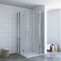 Duschkabine Eckeinstieg Doppeltür Falttüren mit Festteilen für Duschwanne Dusche Drehfalttür rahmenlose Nano Glas Größe 14. 100x120x197cm