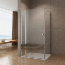 Duschkabine Eckeinstieg Drehtür Eckdusche Schwingtür mit Eckregale Duschwand Glas Eckdusche Duschtür an Festteil mit festem Seitenteil BxT: 120x90