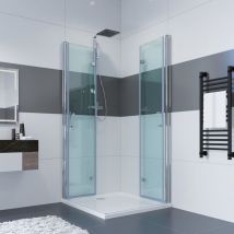 Impts - Duschkabine Eckeinstieg Dusche 180° Falttür Duschwand Duschabtrennung 6mm esg Glas Duschtür für Badezimmer 80x80x195cm inkl. Duschtasse