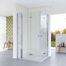 Duschkabine Eckeinstieg Eckdusche Glas Falttür Drehfalttür Duschabtrennung mit Festteil Nebenteil Drehtür 5 mm Echtglas Rahmenlos Klappbar Duschtür