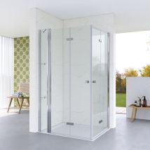 Duschkabine Eckeinstieg Eckdusche Glas Falttür Drehfalttür Duschabtrennung mit Festteil Nebenteil Drehtür 5 mm Echtglas Rahmenlos Klappbar Duschtür