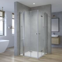 Duschkabine Eckeinstieg Falttür Duschabtrennung Glas Drehfalttür 5mm Sicherheitsglas Eckdusche Faltbar Duschtür mit Festteil und Acryl-Duschablage