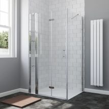 Aquabatos - Duschkabine Eckeinstieg Falttür Nano Glas Duschwand Dusche Duschtür an Festteil mit festem Seitenteil Eckdusche Drehfalttür mit Eckregale