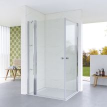 Duschkabine Eckeinstieg Glas Drehtür Eckdusche Pendeltür mit Festteil und Duschablage rahmenlos Duschwand Duschtür 5 mm Einscheibensicherheitsglas