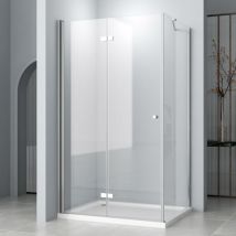 Duschkabine Falttür mit Seitenwand 80x80x195cm Eckeinstieg Duschabtrennung, Duschwand mit 5mm Nano esg Glas, Silber Drehfalttür mit festem Seitenteil