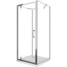 Duschkabine mit 3 Seiten – 2 feste Seitenwände + 1 frontale Drehfalttür – 8 mm Glas – h 200 cm – Chrom , 75(73-75) fixe+porte 70(68-71)