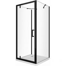 Giorgy - Duschkabine mit 3 Seiten mit zwei festen Seitenteilen und einer schwenkbaren Rototranslattür 8 mm h 200 in mattem Schwarz, Maß 90 (88-90)