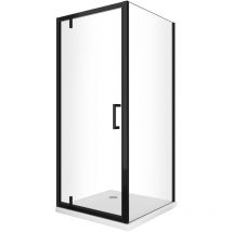 Duschkabine mit festem Seitenteil und schwenkbarer Rototranslattür mit asymmetrischen Stiften, 8 mm Glas h 200 in mattem Schwarz 75 (73-75) Feste