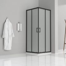 Iflair - Duschkabine mit Schiebetüren Eckdusche mit Rollensystem aus satiniertem esg Glas 185cm Hoch mit schwarzen Profilen DK79 85x85 cm