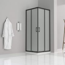 Duschkabine mit Schiebetüren Eckdusche mit Rollensystem aus satiniertem esg Glas 190cm Hoch mit schwarzen Profilen DK79 95x95 cm mit Duschwanne