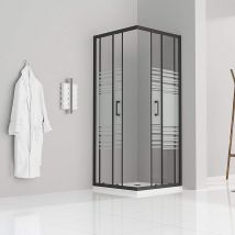 Duschkabine mit Schiebetüren Eckdusche mit Rollensystem aus teilsatiniertem esg Glas 190cm Hoch mit schwarzen Profilen DK79 70x70 cm