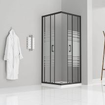 Duschkabine mit Schiebetüren Eckdusche mit Rollensystem aus teilsatiniertem esg Glas 190cm Hoch mit schwarzen Profilen DK79 75x75 cm