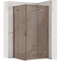 REA Duschkabine Hugo Double 100x100 cm – Rauchbraun 6mm – Beidseitig Kippbar – Kupfer gebürstet – Easy Clean