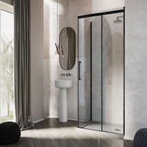 Idralite - Duschkabine rechteckig mit anti-kalk h 200 Klarglas 8 mm mod. Prime Black Duo 1 Anta 80x130 cm rechte Version