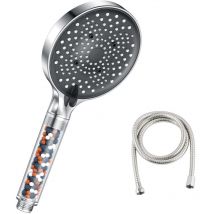 Jn.songs - Duschkopf mit Filter, Verchromter Hochdruck-Wasserspar-Duschkopf mit Kalkschutz und 6 Strahlarten - 2