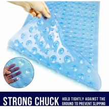 Shower Mat 100 x 40 cm, Non-Slip Bathtub with Suction Cup, No Chemical Smell or Safe pvc Bath Mat, Extra Long, Machine Washable (Blue)