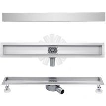 Duschrinne 90 cm Befliesbar 360° Duschablauf Extra Flach Duschelement Edelstahl Complettset, Siphon mit Geruchsstop und Haarsieb Größen 50cm -90cm