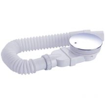 KZQ - Duschrinne 90 mm, extra flach, Ablaufloch für Duschwanne, Siphon mit Anti-Geruch-System, Haarsieb, flexibler Schlauch, Chromabdeckung, weiß,