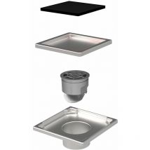 Mert Radiatoren - Duschrinne Edelstahl Bodenablauf Ablaufrinne Duschablau flach + Siphon für Bad 110x110mm Schwarz