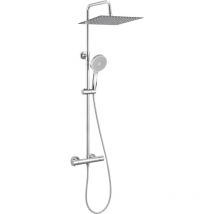 Duschsäule ThErmostatisch, quadratischer Duschkopf 30 x 30 cm,runder Duschkopf 5 Jets,Höhenverstellbare Regendusche,mit Kupfermischer,Chrom