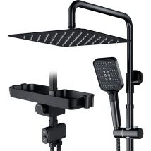 Rainsworth - Quadratisches Duschset Mit Doppelfunktion (30,48 Cm) Mit Schwarzen Metallischen Tasten Und Ablageboden