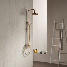 Duschsystem Antik Messing Duscharmatur Set Goldfarben Duschset,duschgarnitur Mit Kopfbrause,handbrause Kopf,höhen- Und Winkelverstellung Der Stütze,