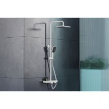Bernstein - Duschsystem Thermostat BS371 Weiß matt Ablagefläche Duschkopf D2201E eckig Weiß/Schwarz matt Handbrause HB152E eckig Weiß/Schwarz matt