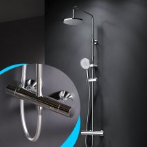 Duschsystem Regendusche mit Thermostat 38°C Edelstahl Duscharmatur Set Duschsäule Regendusche, inkl. verstellbar Duschstange F07XA400 X-Joy,Chrom