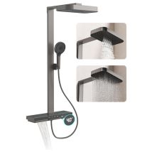 Duschsystem mit Thermostat, Messing Duschset, LED-Temperaturanzeige, Komplett Duschamaturenset mit 2 Funktion Kopfbrause, Handbrause mit 4