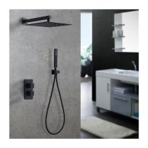 Ubeegol - Thermostat Unterputz Duschsystem Schwarz Regendusche Duschset Duscharmatur Badezimmer Kopfbrause Handbrause Mit Messing Thermostat 38°C 