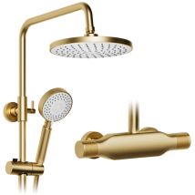 Duschsystem,3 In 1 Duschsäulenset,225 Mm Runder Regenduschkopf,retro-duschsystem In Gebürstetem Gold,360° Verstellbarer Regendusche Duschkopf,3 Modus 