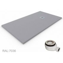 Decohor - quarz Duschtasse aus extraflachem Harz, Ventil und Geschenkgitter, Grau Zement Ral. 7037 100X110CM