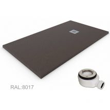 QUARZ Duschtasse aus extraflachem Harz, Ventil und Geschenkgitter, Schokolade Ral. 8017 90X180CM