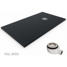 Decohor - quarz Duschtasse aus extraflachem Harz, Ventil und Geschenkgitter, Schwarz Ral. 9005 75X200CM