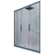 FORTE Duschtür Gleittür 150 cm PVC 6 mm ESG-Klarglas Marineblau – Lautloses Gleitsystem – Antibakteriell – Chemikalienbeständig
