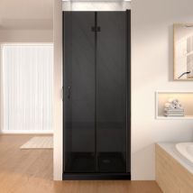 Duschtür 79-80cm x 195cm, 6mm esg Nano-Glas grau mit Explosionsschutzfolie & Easy-Clean-Beschichtung, Duschtür Faltbar, Schwarze Duschabtrennung