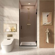 Duschtür 80cm x 185cm, mit 6mm ESG Nanobeschichtung Glas Nischentür, Duschabtrennung Dusche mit Explosionsschutzfolie, Schwarze