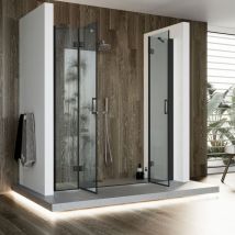 Idralite - Duschtür Klarglas Mit Antikalk H 190 Mod. Flip Black Anta + Anta 220 Cm