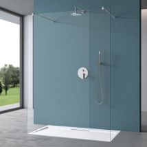 Duschwand Duschabtrennung 2 Haltestange für Walk-In Dusche 130cm 10mm Klarglas ESG-Sicherheitsglas mit Nanobeschichtung Rechteckiger Stabilisator