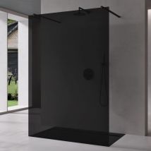 Duschwand Duschabtrennung 2 Schwarze Haltestange für Walk-In Dusche 130cm 8mm Grauglas ESG-Sicherheitsglas mit Nanobeschichtung Rechteckiger