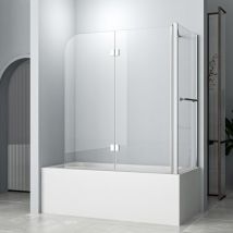 Boromal - Duschwand für Badewanne, 120 x 140 cm mit Seitenwand für 70 cm Badewanne, 2 teilige Faltbar Badewannen Duschabtrennung, 5 mm esg
