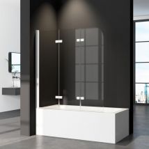 Boromal - Duschwand für Badewanne 130 x 140 cm 3-teilig Faltbar, Weiß Duschabtrennung Badewannenaufsatz aus 5mm esg Sicherheitsglas mit Nano