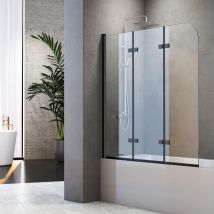 Duschwand für Badewanne Faltbar 120 x 140 cm 3 teilig Faltbar mit 5mm Sicherheitsglas nano Beschichtung Faltwand,Schwarz Aluminiumrahmen, leicht zu